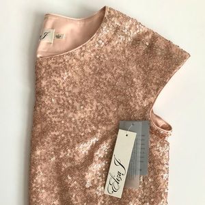 NWT Eliza J Rose Gold Sequined Crop Top Size 2 XS